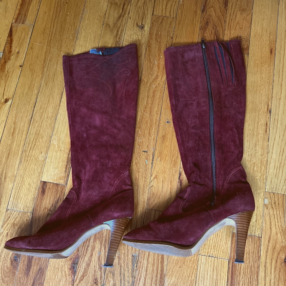 Vintage 70's Red Suede Boots, Size 7
